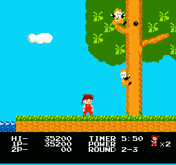 Kid Niki: Radical Ninja (NES) screenshot: enemies waiting in the trees