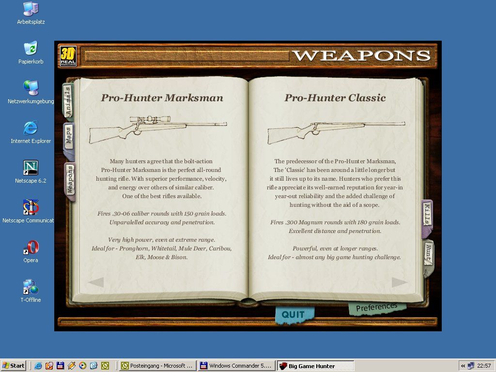 Big Game Trophy Hunter (Windows) screenshot: Weapon information