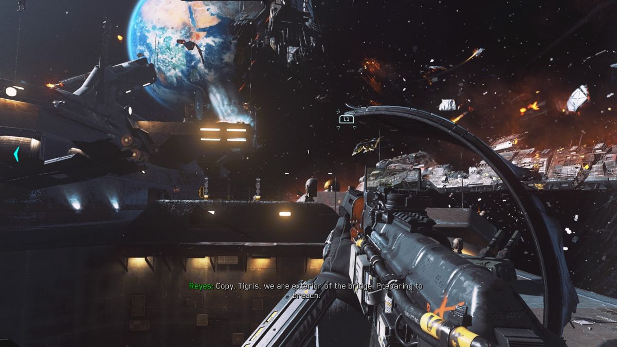 Call of Duty: Infinite Warfare (PlayStation 4) screenshot: Fighting soldiers in zero-G areas is as common as fighting on the ground