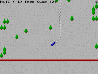 Ski King (DOS) screenshot: Almost at the finish line