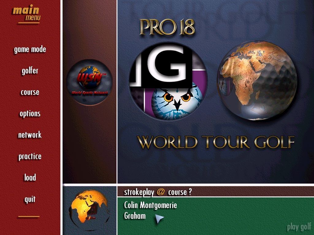 Pro 18 World Tour Golf (Windows) screenshot: The main menu