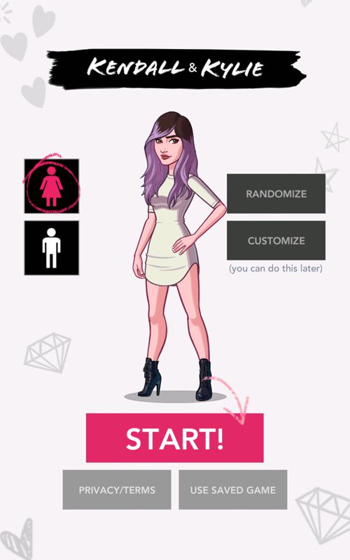 Kendall & Kylie (Android) screenshot: Create a custom character.