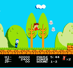 Kid Niki: Radical Ninja (NES) screenshot: you can also jump and use your sword at the same time