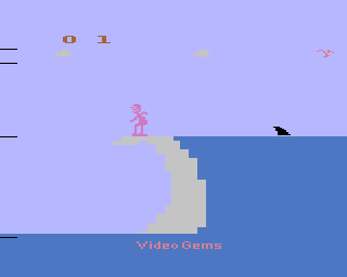 Surfer's Paradise But Danger Below! (Atari 2600) screenshot: Starting the game; balancing on top of the wave!