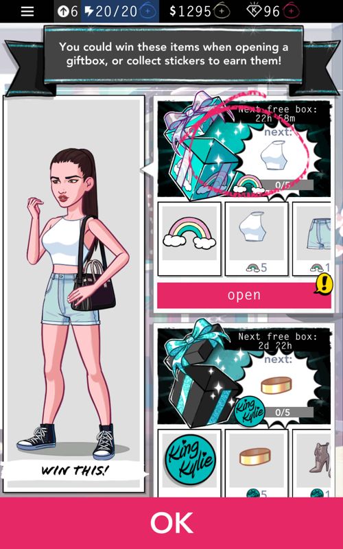 Kendall & Kylie (Android) screenshot: The gift box system