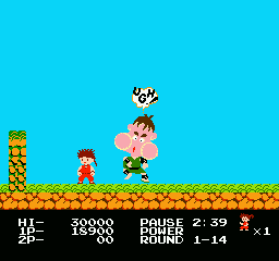 Kid Niki: Radical Ninja (NES) screenshot: connecting a hit with my sword on Death Breath