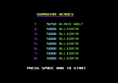 Guardian (Commodore 64) screenshot: High scores
