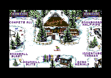 Ski or Die (Commodore 64) screenshot: Choose a single competition or compete all.