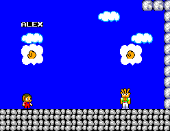 Alex Kidd in Miracle World (SEGA Master System) screenshot: Playing Janken with Parplin. Now that I have the telepathy ball, I can read his mind