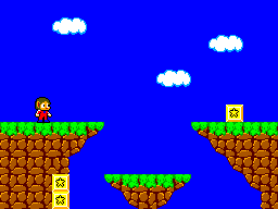Alex Kidd in Miracle World (SEGA Master System) screenshot: This is Alex Kidd, prince of Radaxian. Graphics are simple, but colorful.
