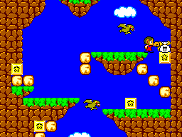 Alex Kidd in Miracle World (SEGA Master System) screenshot: Alex Kidd breaks blocks with powerful punches.