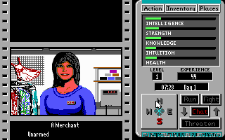 The Third Courier (DOS) screenshot: This merchant is of little help.