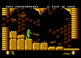 Draconus (Atari 8-bit) screenshot: Killing bats is easy. You can do it with your claws.