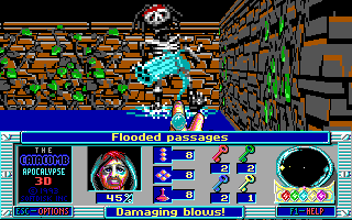 Terror of the Catacombs (DOS) screenshot: Eat fireballs, you chaingun-toting skeleton!