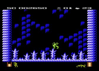 Draconus (Atari 8-bit) screenshot: Spikes will kill you instantly.