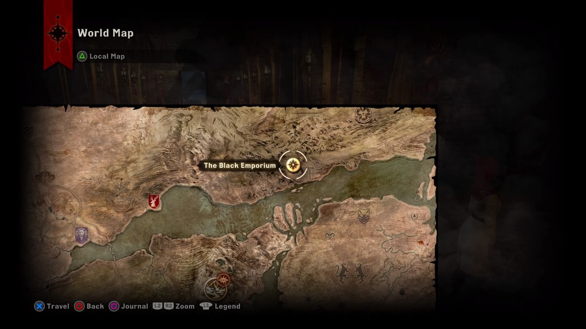 Dragon Age: Inquisition - The Black Emporium (PlayStation 4) screenshot: The Black Emporium on the world map is now accessible