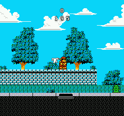 Wally Bear and the NO! Gang (NES) screenshot: Ducking, trying not to get hit by a kamikaze bird.