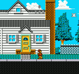 Wally Bear and the NO! Gang (NES) screenshot: Leaving your house on your skateboard.