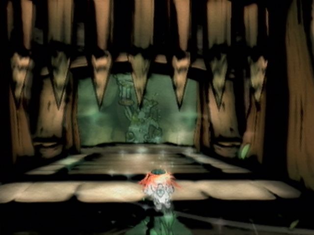 Ōkami (PlayStation 2) screenshot: Heading towards a broken statue.