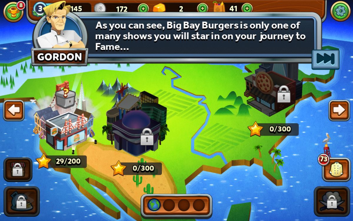 Gordon Ramsay: Dash (Android) screenshot: The locations on the map