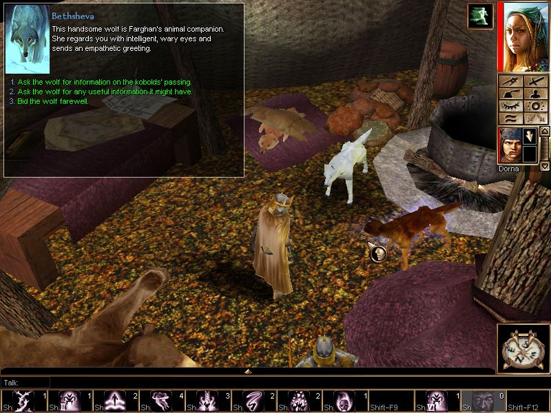 Neverwinter Nights: Shadows of Undrentide (Windows) screenshot: In SoU, there seems to be more for a Druid to do. More lengthy conversations with animals is one.