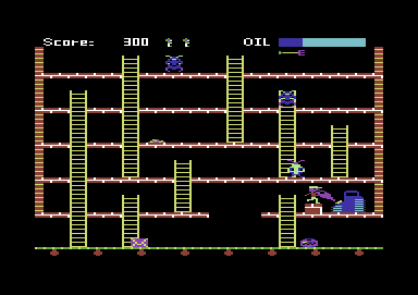 Felix in the Factory (Commodore 64) screenshot: Fill 'er up!