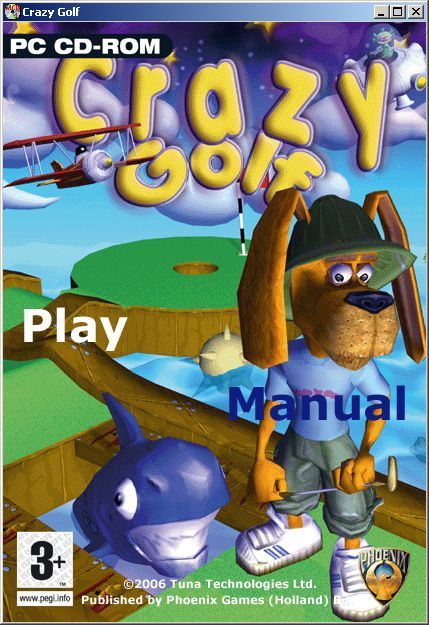 Crazy Golf (Windows) screenshot: The Grabit 'Sports Pack' release plays directly from the CD. The manual is in Microsoft Word format