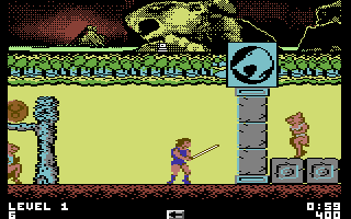 Thundercats (Commodore 64) screenshot: Beginning the game, infinitely re-spawning enemies start running at you immediately