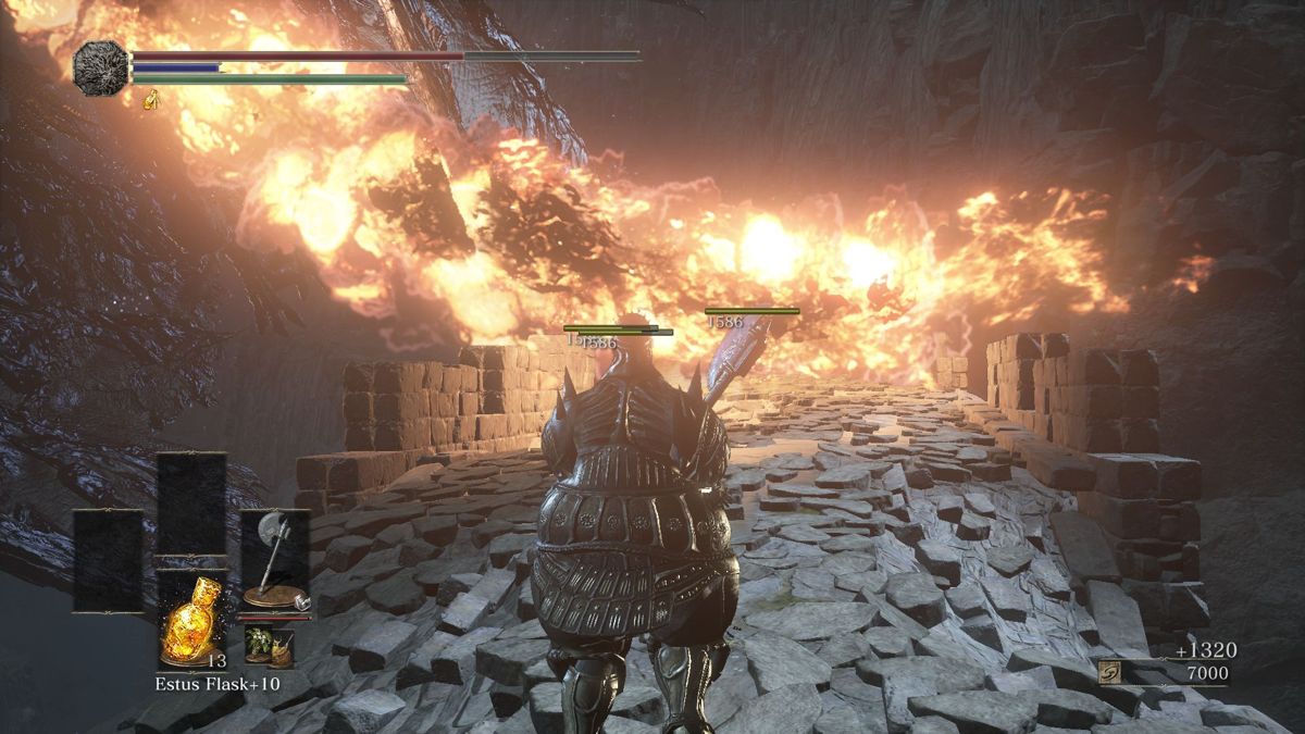 Dark Souls III: The Ringed City (Windows) screenshot: What would a Dark Souls game be without a huge dragon setting a bridge on fire?..