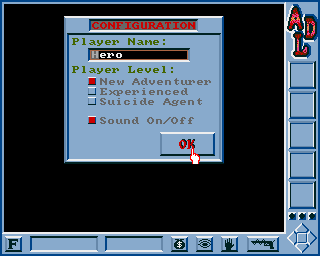 Alien Drug Lords: The Chyropian Connection (Amiga) screenshot: Initial configuration