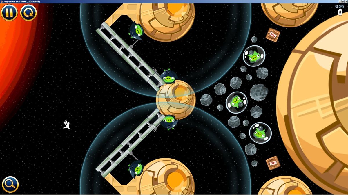 Angry Birds: Star Wars (Windows) screenshot: The first Bonus mission. These are the baddies, the birds are on the left, off-screen