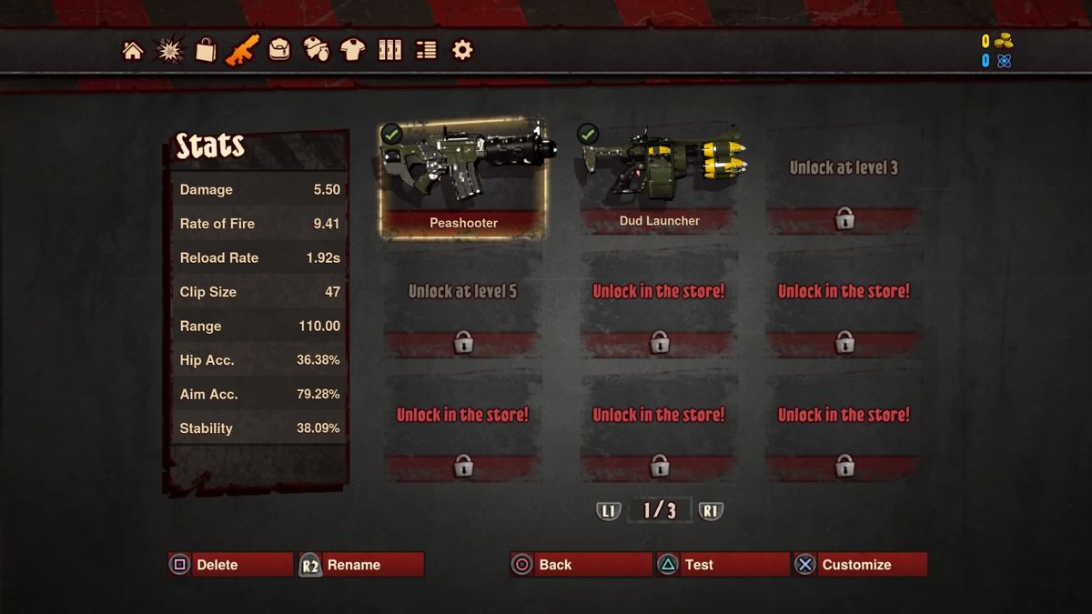 Loadout (PlayStation 4) screenshot: List of available weapons