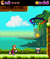 Rayman: Raving Rabbids (J2ME) screenshot: Dive through the coloured hoops.