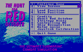 The Hunt for Red October (DOS) screenshot: The main menu (CGA)