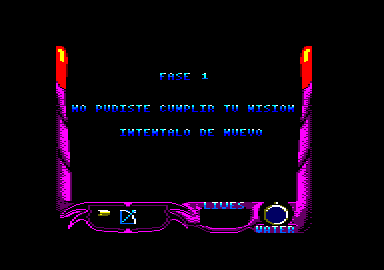 La Espada Sagrada (Amstrad CPC) screenshot: You could not fulfill your mission. Try again.