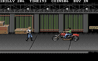 Double Dragon 3: The Rosetta Stone (DOS) screenshot: Kick him off the bike.