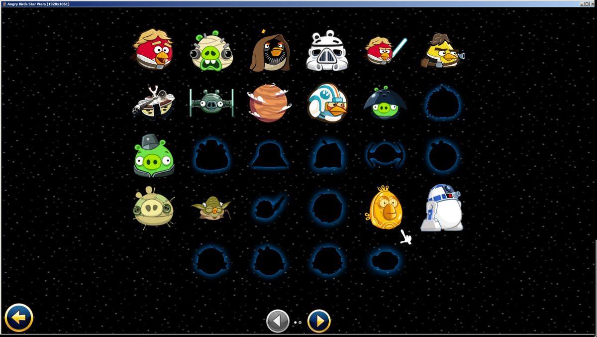 Angry Birds: Star Wars (Windows) screenshot: As the player progresses through the game they encounter and unlock more and more characters