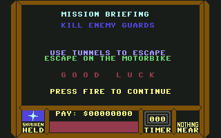 Saboteur II (Commodore 64) screenshot: Mission briefing