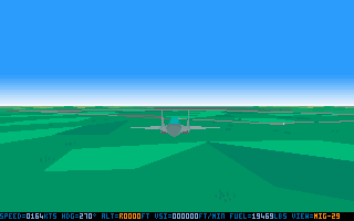 Tornado (DOS) screenshot: A Mig-29 ready for a dogfight
