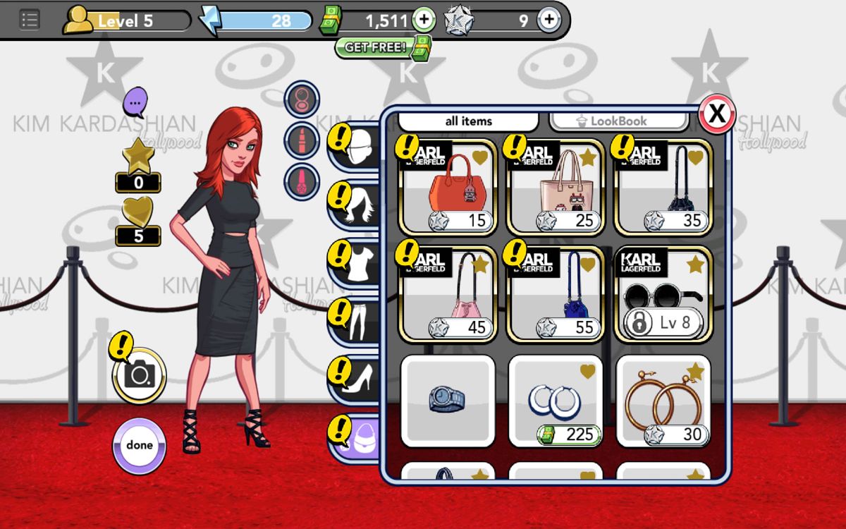 Kim Kardashian: Hollywood (Android) screenshot: Customize the character and buy new clothes.