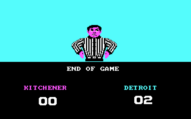 Superstar Ice Hockey (DOS) screenshot: End game screen - d'oh! (CGA)