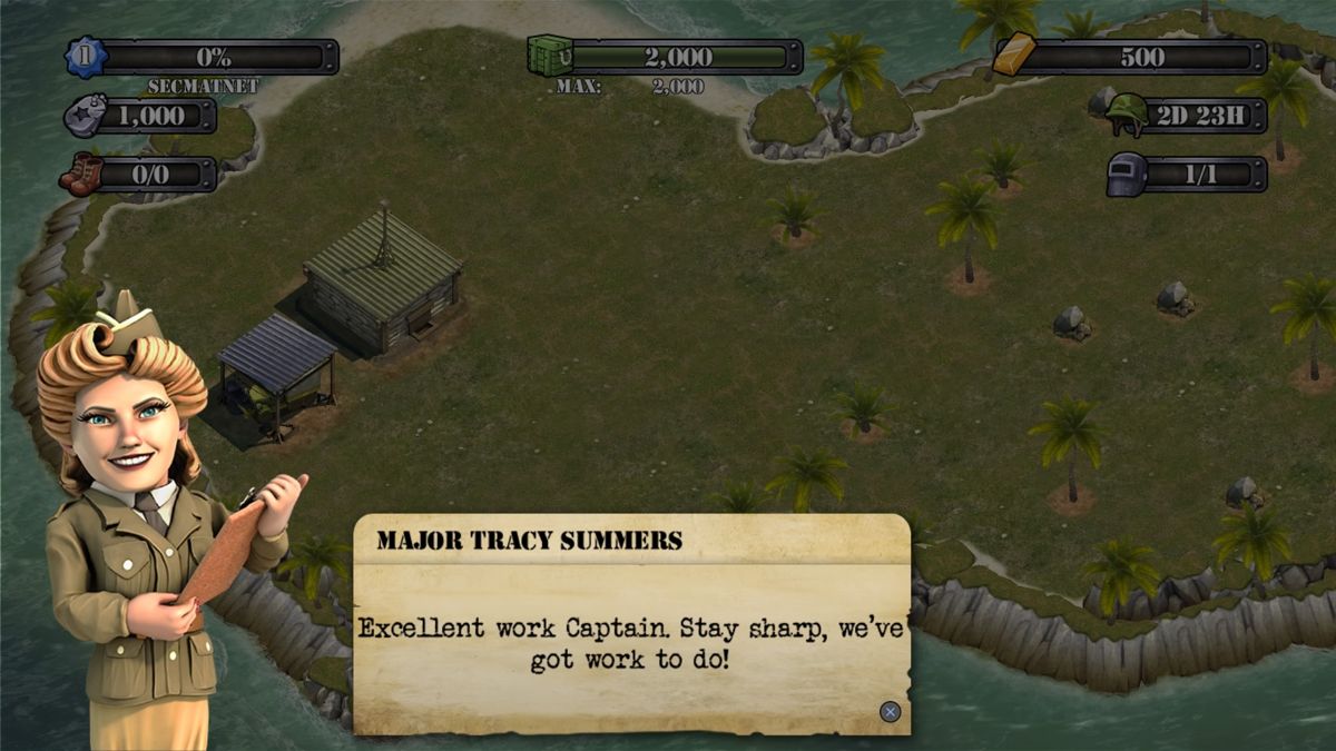 Battle Islands (PlayStation 4) screenshot: Major Tracy Summers teaching you how to build your base.