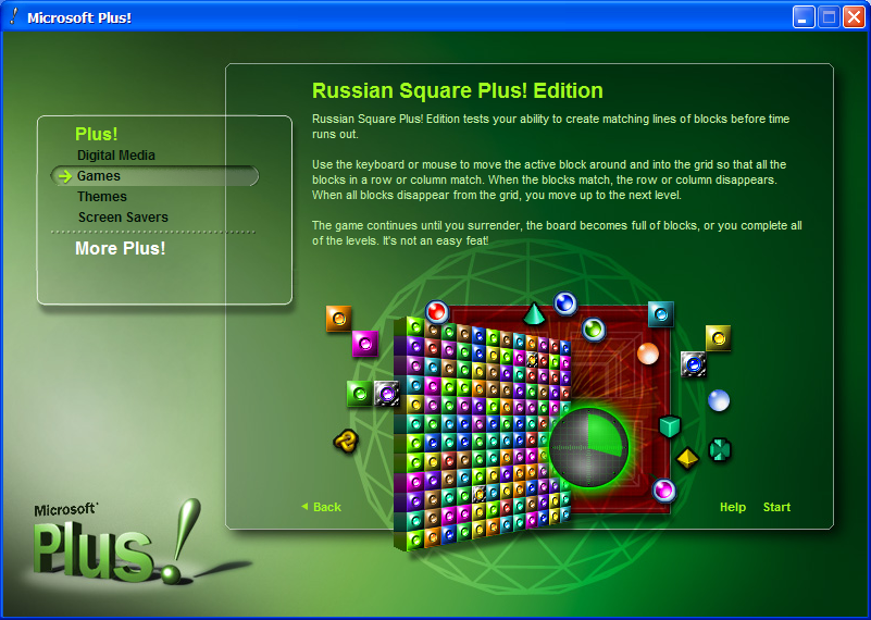 Microsoft Plus! for Windows XP (included games) (Windows) screenshot: Russian Square Plus! Edition Information
