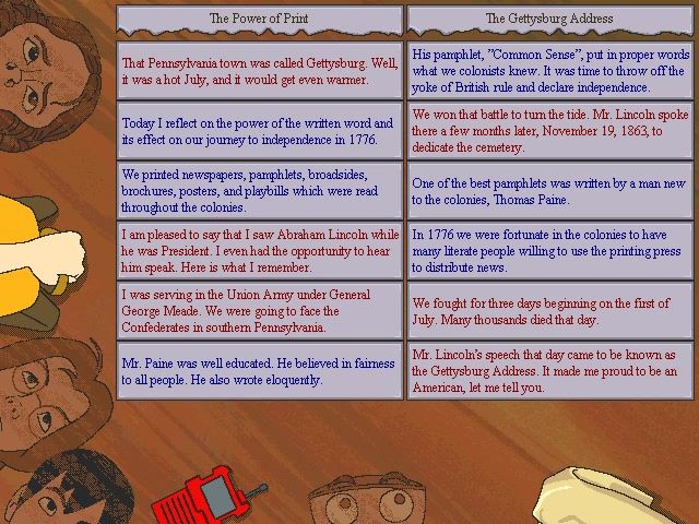 ClueFinders: 5th Grade Adventures (Windows) screenshot: Putting together Civil War stories