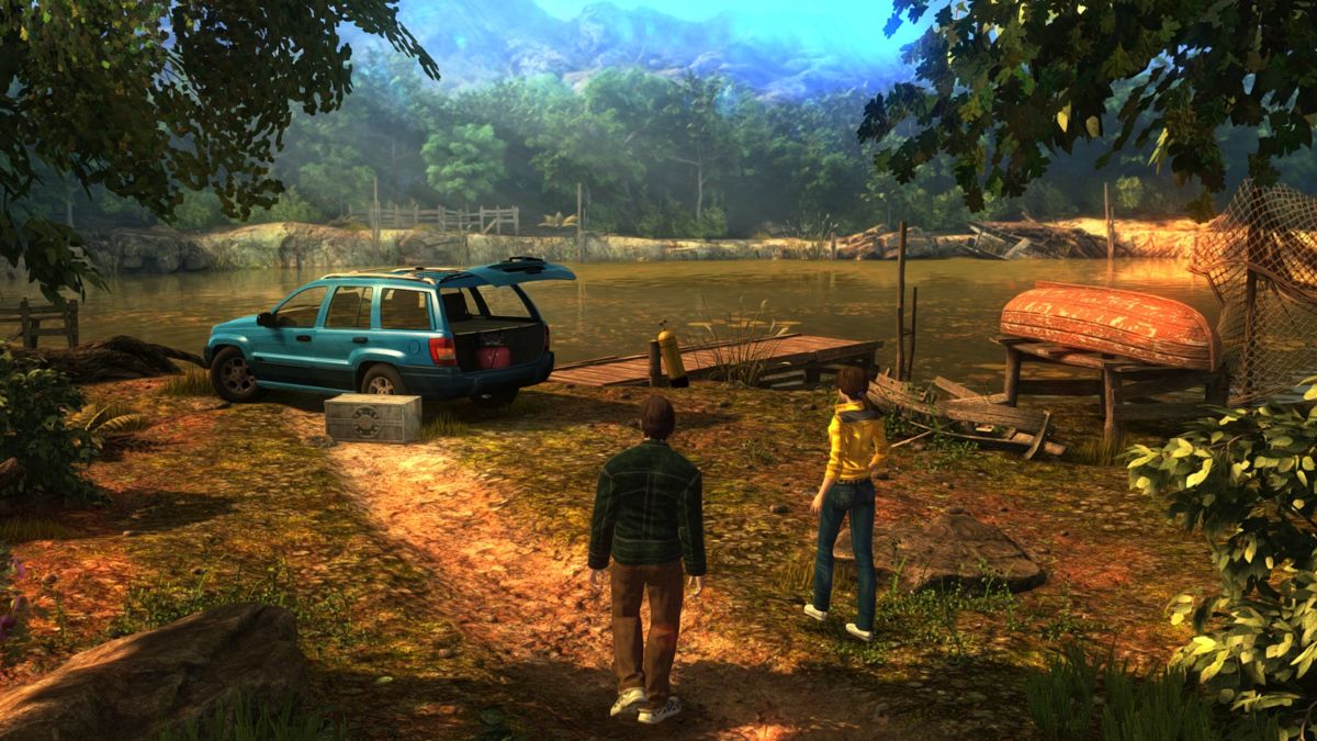 Preston Sterling and the Legend of Excalibur (Windows) screenshot: Approaching the lake with Hanna
