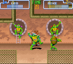 Teenage Mutant Ninja Turtles: Turtles in Time (SNES) screenshot: Choose your turtle: who's gonna win?