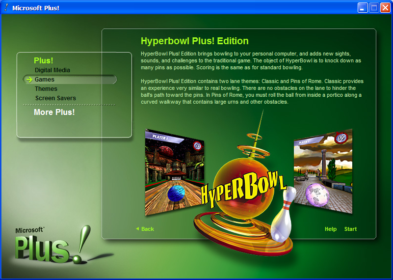 Microsoft Plus! for Windows XP (included games) (Windows) screenshot: Hyperbowl Plus! Edition Information