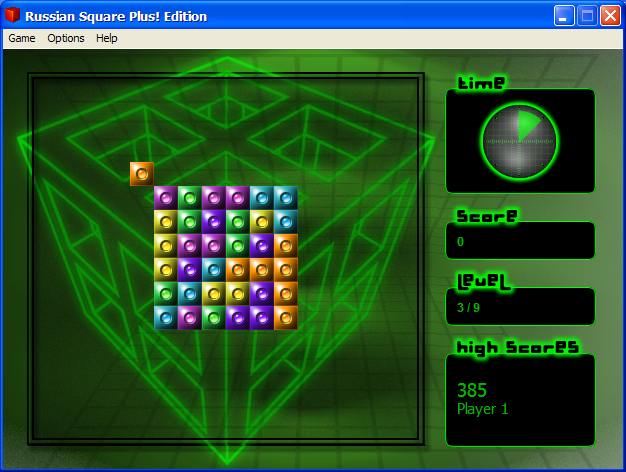 Microsoft Plus! for Windows XP (included games) (Windows) screenshot: Russian Square level 3: Neon theme