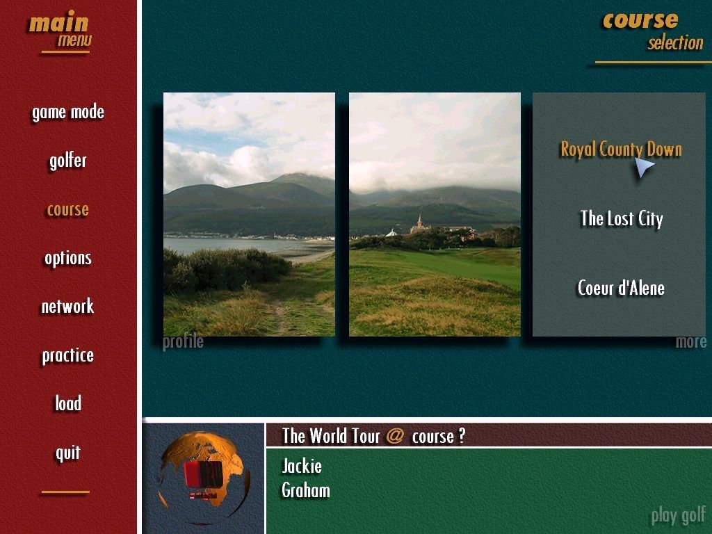 Pro 18 World Tour Golf (Windows) screenshot: The course selection screen