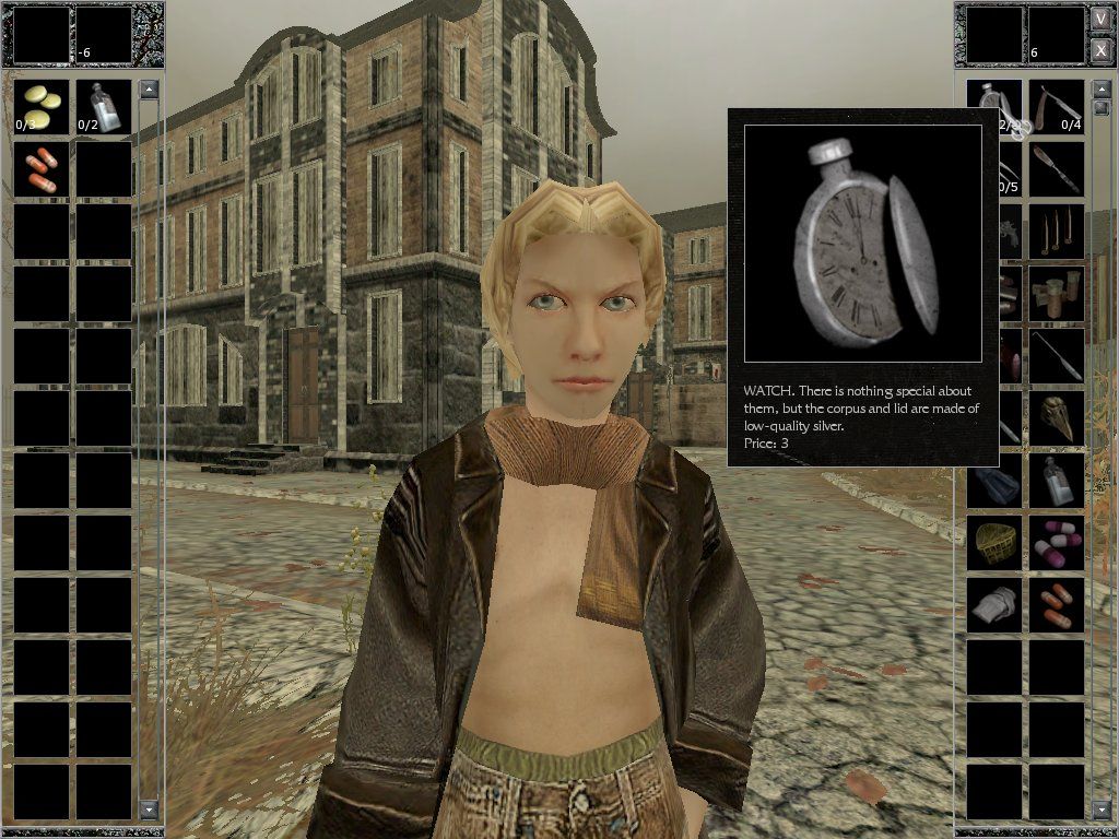 Pathologic (Windows) screenshot: Trading items with a kid on the street